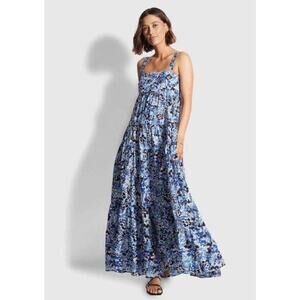 NWOT Anthropologie SeaFolly Australia Thrift Shop Tiered Blue Maxi Dress M
